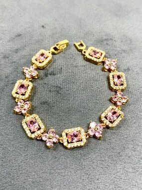 Gold-Plated Bracelet with Pink Crystal Accents